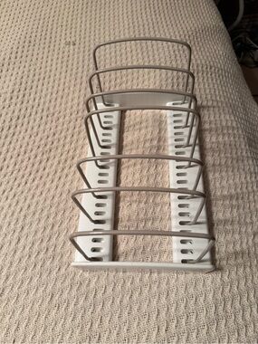 Adjustable White and Tan Vertical Organizer Rack